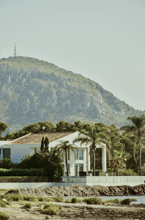 Villa bianca vicino al mare con palme